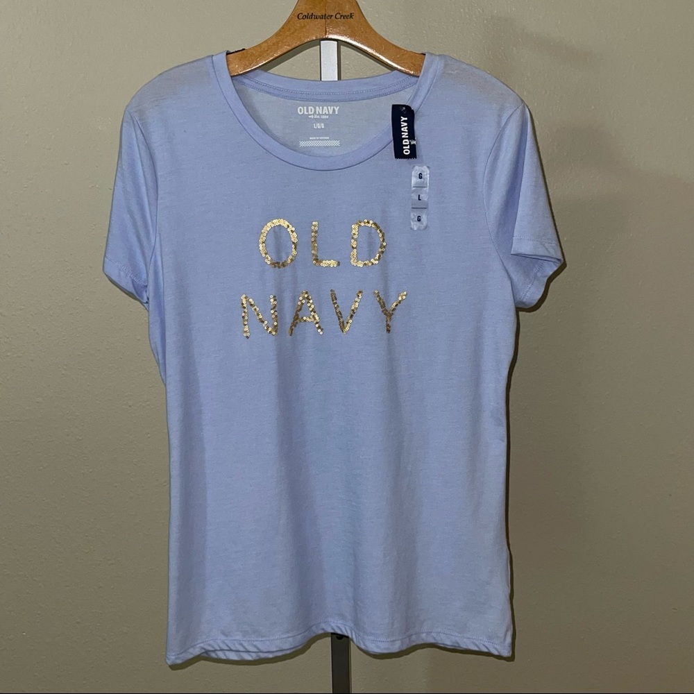 Old Navy Women’s Blue Sequin Merry Peri Short Sleeve Top, Size L